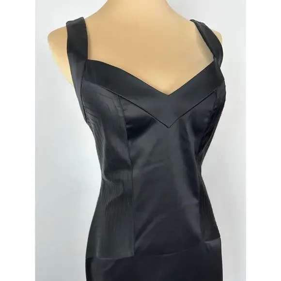 Vintage 90s Y2K Cache Black Satin Bustier Mini Dress Size 4 Small LBD Minimalism - Picture 2 of 12